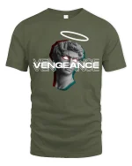Vengeance Statue Glitch Halo 3D Art T-Shirt - military green t-shirt on white background
