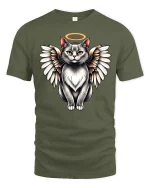 Angel Cat Halo Wings Cute T-Shirt - military green t-shirt on white background