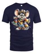 Cute Winter Mouse Scarf T-Shirt - navy t-shirt on white background