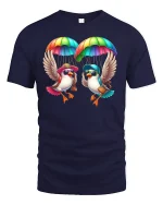 Funny Parachuting Birds Rainbow T-Shirt - navy t-shirt on white background