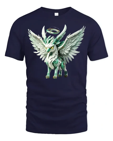 Mythical Griffin Guardian Wings T-Shirt - navy t-shirt on white background
