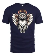 Angel Cat Halo Wings Cute T-Shirt - navy t-shirt on white background