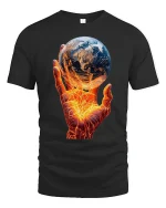 Fiery Earth Power Hand World Energy T-Shirt - black t-shirt on white background