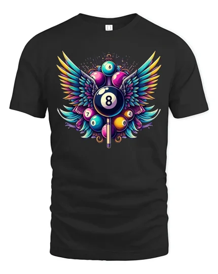 Winged 8 Ball Pool Legend T-Shirt - black t-shirt on white background