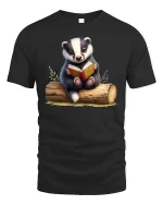 Cute Reading Badger Book Lover T-Shirt - black t-shirt on white background