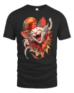 Funny Jester Cat Laughing Face T-Shirt - black t-shirt on white background