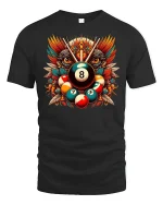 Billiard 8 Ball Tribal Eagle Pool T-Shirt - black t-shirt on white background