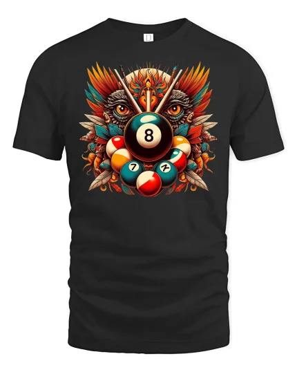 Billiard 8 Ball Tribal Eagle Pool T-Shirt - black t-shirt on white background