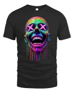 Neon Drip Smile Skull Art Streetwear T-Shirt - black t-shirt on white background