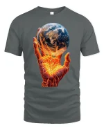 Fiery Earth Power Hand World Energy T-Shirt - gray t-shirt on white background