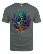 Neon Cthulhu Monster Glow Fantasy Horror T-Shirt - gray t-shirt on white background