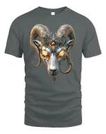 Inferno Ram Skull Fire Eyes Fantasy T-Shirt - gray t-shirt on white background