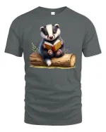 Cute Reading Badger Book Lover T-Shirt - gray t-shirt on white background