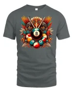 Billiard 8 Ball Tribal Eagle Pool T-Shirt - gray t-shirt on white background