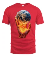 Fiery Earth Power Hand World Energy T-Shirt - red t-shirt on white background