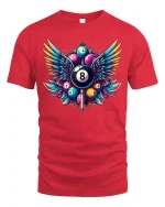 Winged 8 Ball Pool Legend T-Shirt - red t-shirt on white background