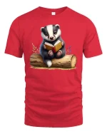 Cute Reading Badger Book Lover T-Shirt - red t-shirt on white background