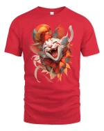 Funny Jester Cat Laughing Face T-Shirt - red t-shirt on white background