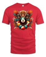 Billiard 8 Ball Tribal Eagle Pool T-Shirt - red t-shirt on white background