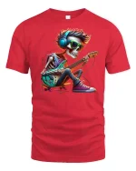 Cool Skeleton Guitarist Rock Music T-Shirt - red t-shirt on white background