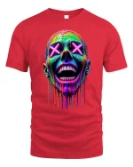 Neon Drip Smile Skull Art Streetwear T-Shirt - red t-shirt on white background