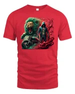 Fearless Lion Biker Spirit Fire and Power T-Shirt - red t-shirt on white background