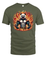 Fire Muscle Panda Power Beast Gym T-Shirt - military green t-shirt on white background