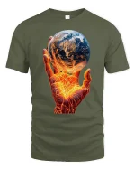 Fiery Earth Power Hand World Energy T-Shirt - military green t-shirt on white background