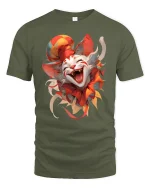 Funny Jester Cat Laughing Face T-Shirt - military green t-shirt on white background