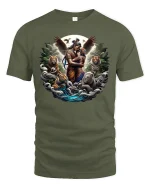 Guardian Spirit and Tigers Mythic T-Shirt - military green t-shirt on white background
