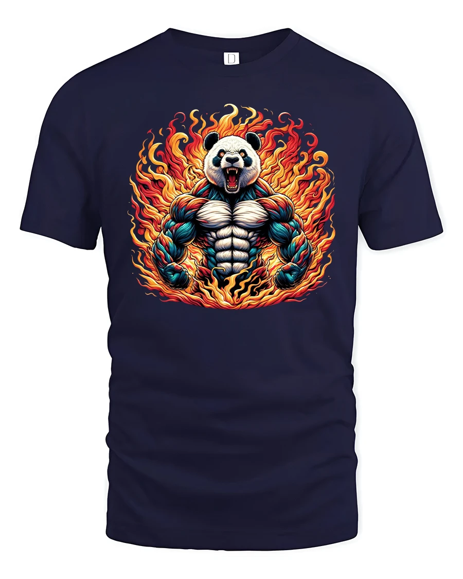 Fire Muscle Panda Power Beast Gym T-Shirt - 1 Fire Muscle Panda Power Beast Gym T-Shirt - navy t-shirt on white background