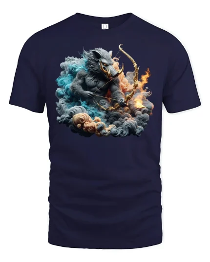 Boar Archer Fire and Ice Warrior T-Shirt - navy t-shirt on white background