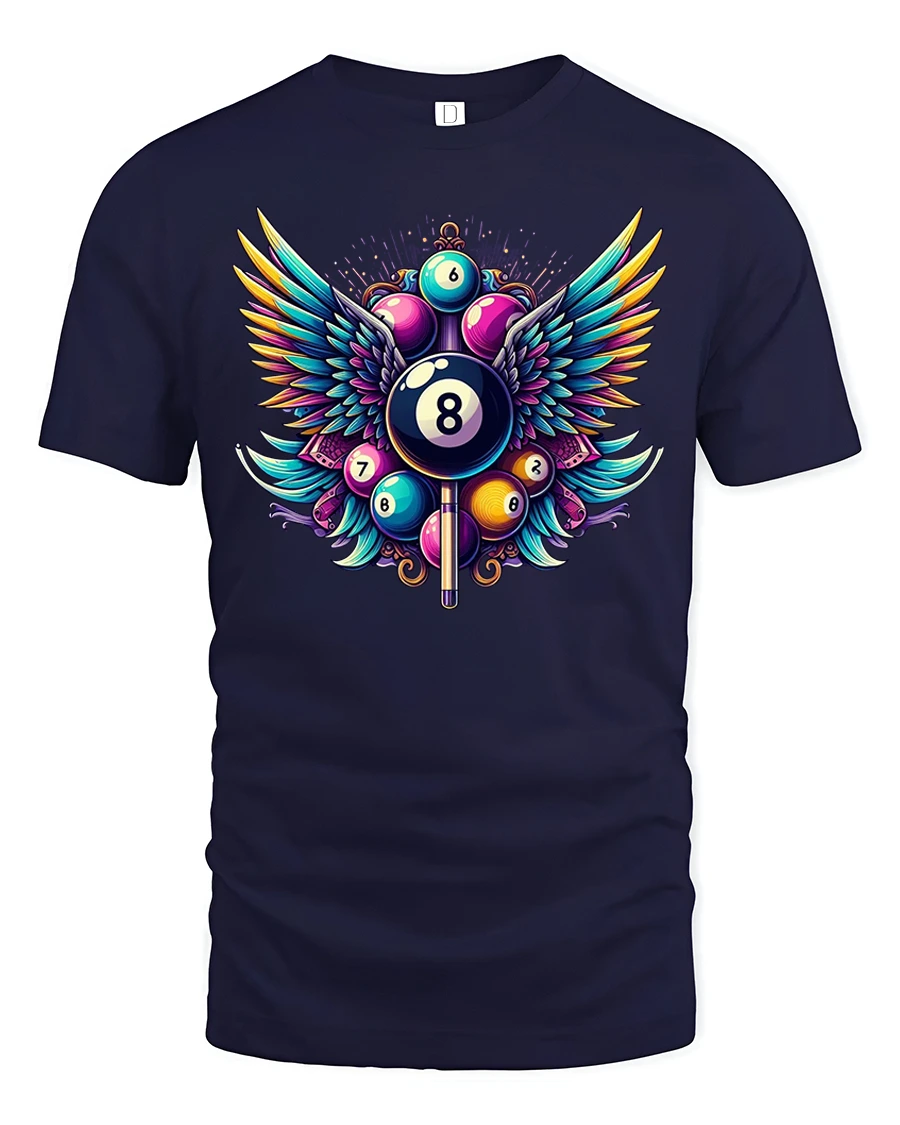 Winged 8 Ball Pool Legend T-Shirt - 1 Winged 8 Ball Pool Legend T-Shirt - navy t-shirt on white background