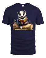 Cute Reading Badger Book Lover T-Shirt - navy t-shirt on white background