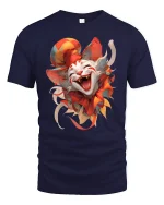 Funny Jester Cat Laughing Face T-Shirt - navy t-shirt on white background