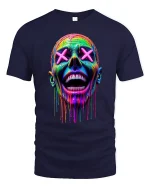 Neon Drip Smile Skull Art Streetwear T-Shirt - navy t-shirt on white background