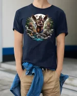 Guardian Spirit and Tigers Mythic T-Shirt - model wearing Navy T-shirt, hands in pockets, denim shirt at waist
