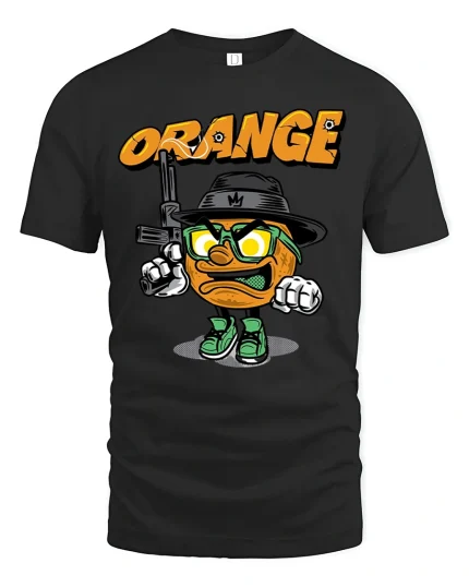 Gangster Orange T-Shirt Funny Cool Fruit Tee - black t-shirt on white background