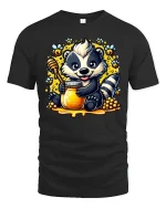 Cute Raccoon With Honey Jar T-Shirt - black t-shirt on white background