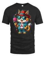 Cool Cat With Ice Cream T-Shirt - black t-shirt on white background