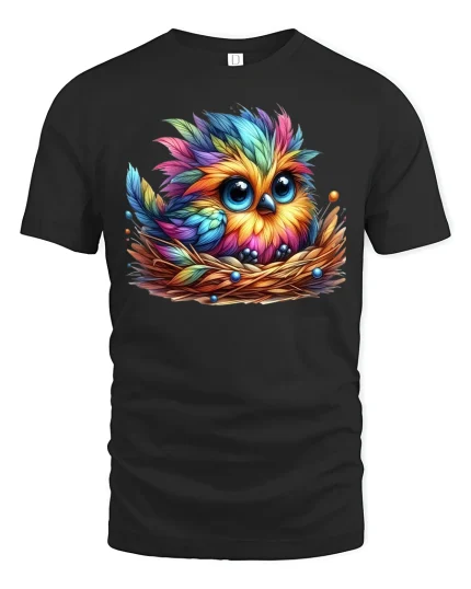Cute Colorful Owl T-Shirt - black t-shirt on white background
