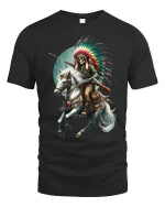 Skull Warrior on Horse T-Shirt - black t-shirt on white background