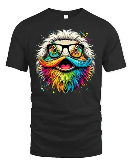 Cool Colorful Lizard With Glasses T-Shirt - black t-shirt on white background