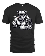Tough Bulldog Smoking Cigar Cool Muscle T-Shirt - black t-shirt on white background