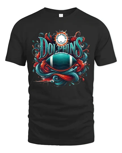 Dolphins Football Fan Art Cool Game Day T-Shirt - black t-shirt on white background