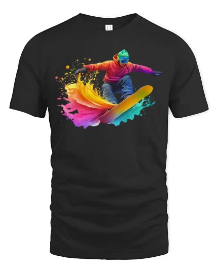 Color Splash Snowboarder Cool Winter T-Shirt - black t-shirt on white background