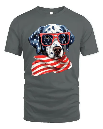 Patriotic Dalmatian USA Flag T-Shirt - gray t-shirt on white background