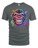 Neon Gorilla Grin Graphic T-Shirt - gray t-shirt on white background
