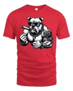 Tough Bulldog Smoking Cigar Cool Muscle T-Shirt - red t-shirt on white background