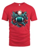 Dolphins Football Fan Art Cool Game Day T-Shirt - red t-shirt on white background